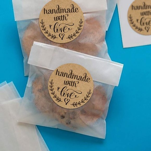 150 HANDMADE WITH LOVE Stickers 1.4" - Picture 4 of 7